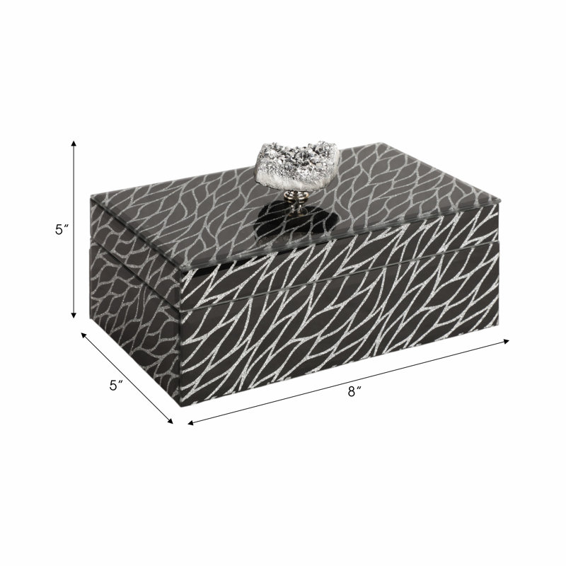 Crystal And Stone Embellished Glass Jewelry Box With MDF Durability - Elegant Storage Solution For Your Treasures