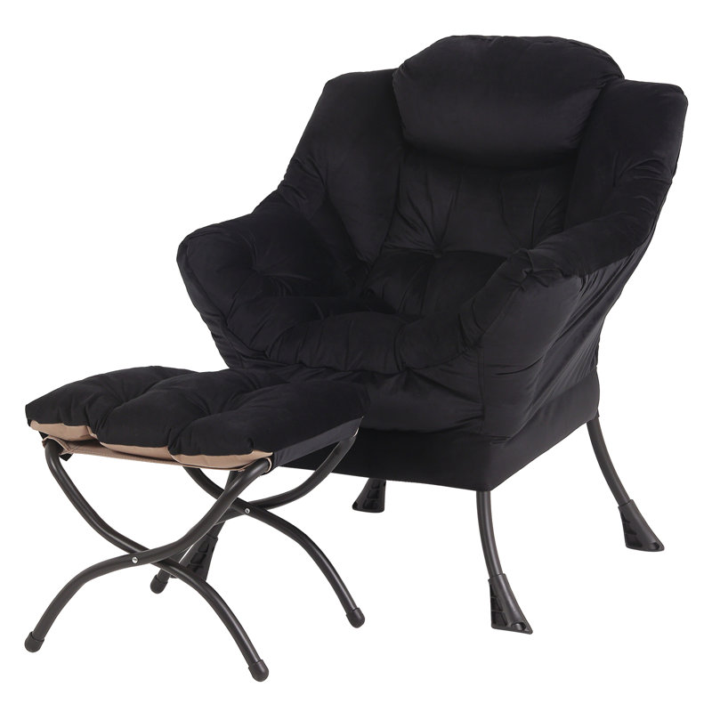 Abramson Lazy Chair, Modern Lounge Accent Chair with Armrests and a Side Pocket, Black Velvet, No