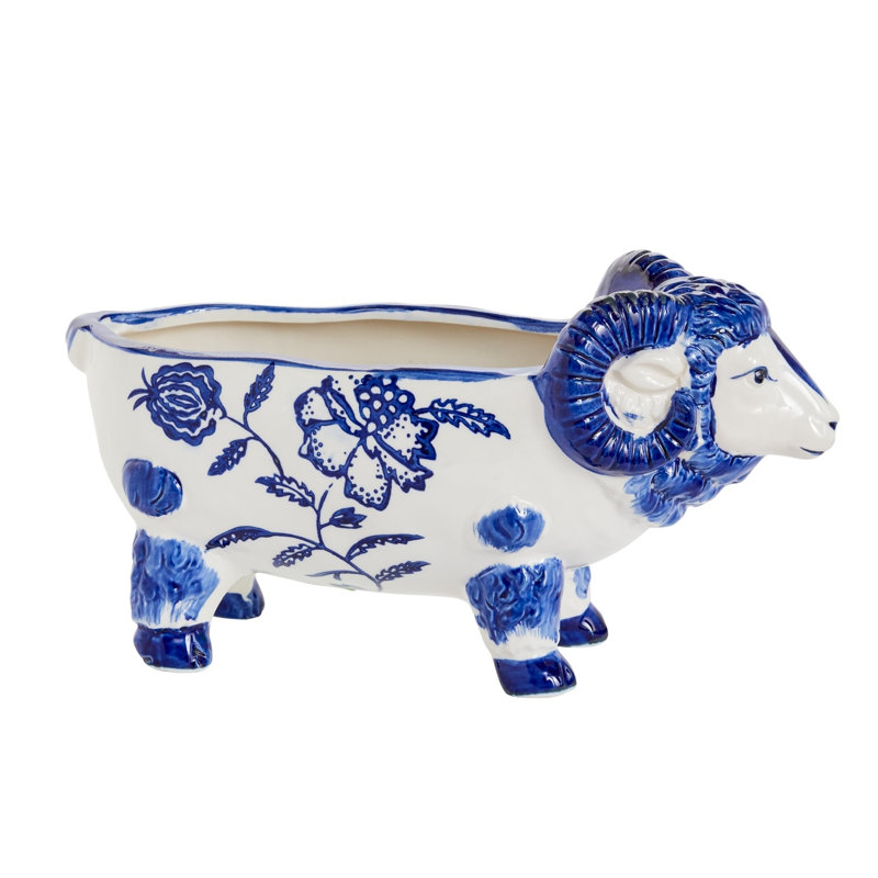 Vase de table intérieur / extérieur bleu Mouser, H 6,25 po x l 5 po x P 12,75 po