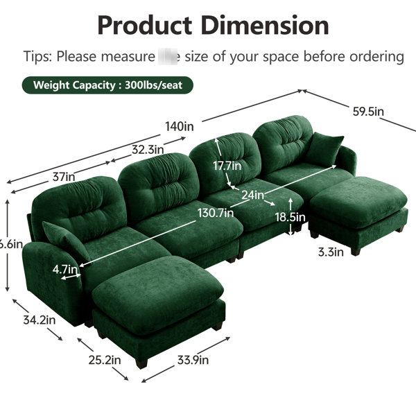 Latitude Run® Modular 4 Sectional Couch, , High Spring Pack, Ergonomic ...