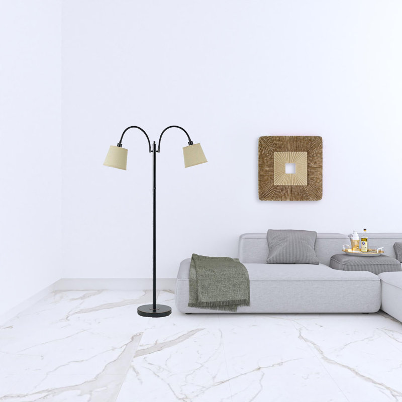 Lampe sur pied 65 po en bronze à deux lumières avec abat-jour carré brun clair 65 po