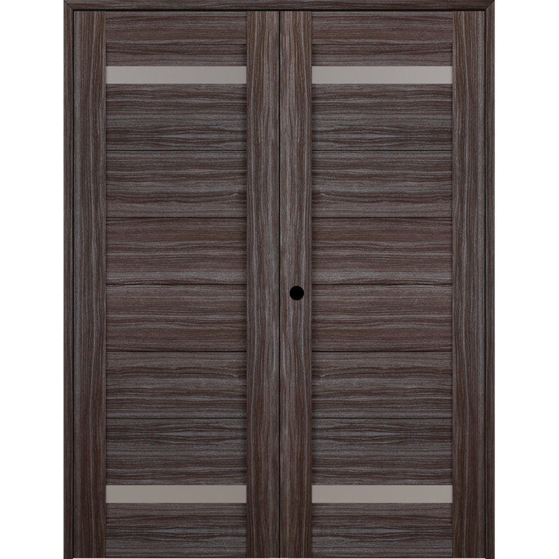 Porte française préfinie à panneaux en bois manufacturé et en verre givré Perla, Chêne gris, Droite, 35,5 po x 83,23 po