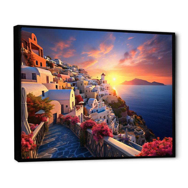 Grèce Oia Splendor III - décoration murale paysages urbains, Cadre flottant noir, H 24 po x l 32 po x P 1 po