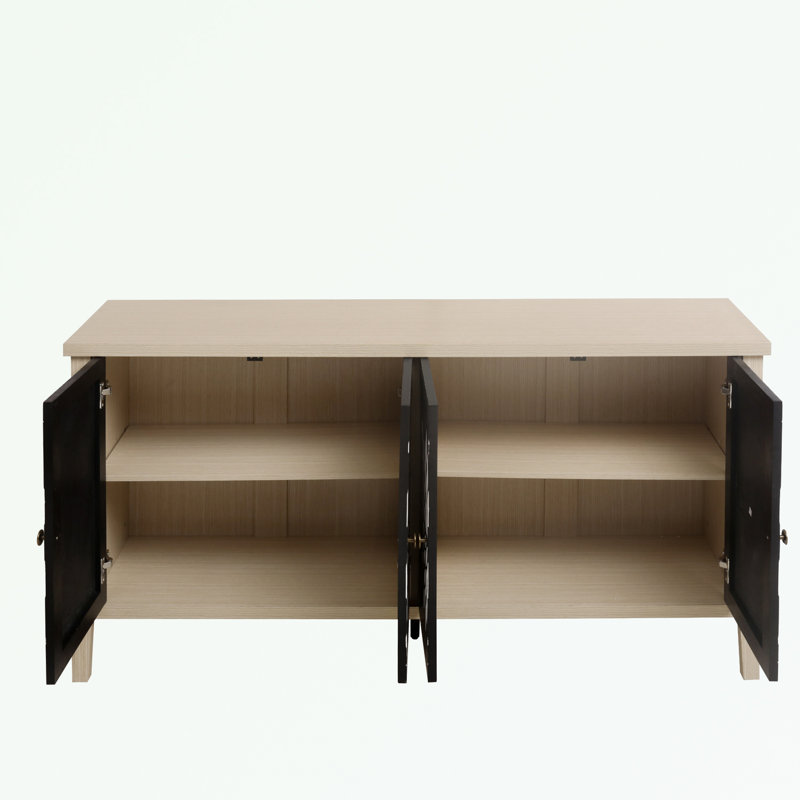 Sideboard Cabinet With 4 Doors and Adjustable Shelves, Black/Natural