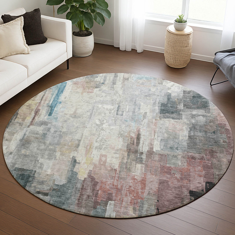Machine Washable Indoor/Outdoor Chantille ACN2668 Abstract Rug, Ivory, 8' Round