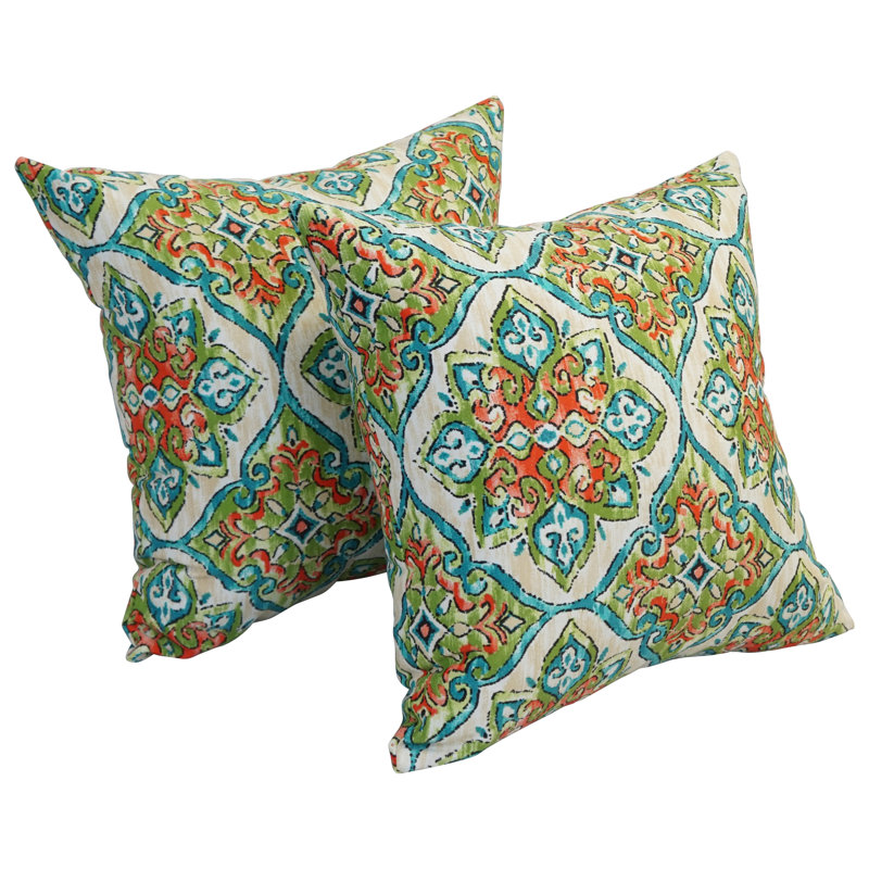 Outdoor Cushion Collection Indoor/Outdoor Damask Throw Pillow, Blue/Red