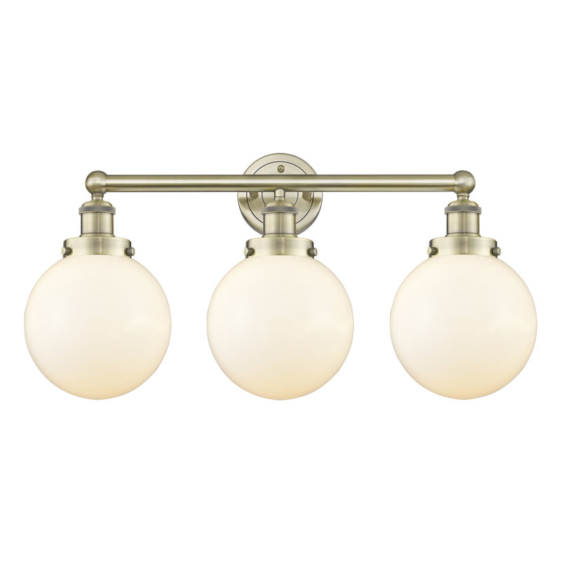 Éclairage pour meuble-lavabo à intensité variable à 3 lumières Alfonsa, Blanc mat, Laiton antique