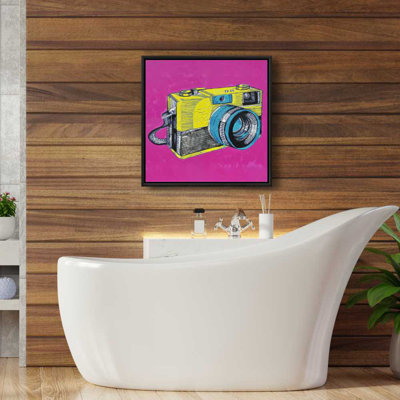 Toile encadrée colorée avec appareil photo rétro - jaune, décor de chambre à coucher