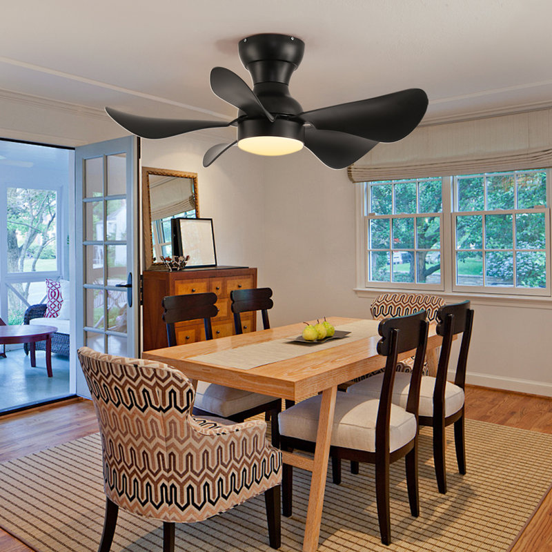 5 - Blade LED Flush Mount 30'' Ceiling Fan with Remote Control and Light Kit Included, Black
