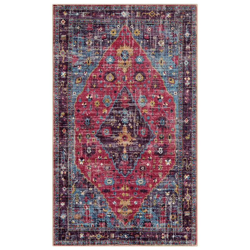 Tapis oriental lavable à la machine Watte, Rectangulaire 3 pi x 5 pi