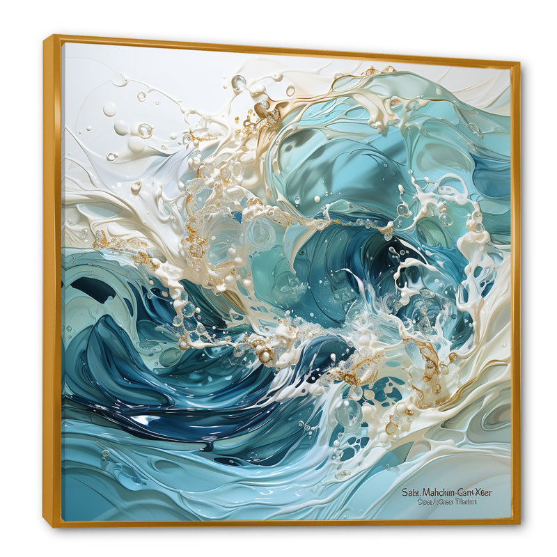 «Ocean Charm», art de vague liquide, Cadre flottant doré, H 30 po x l 30 po x P 1 po