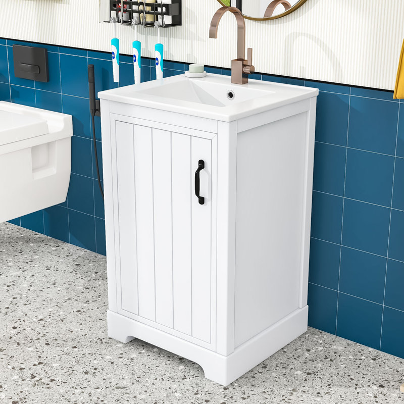Meuble-lavabo moderne avec lavabo en céramique, tablette réglable et rangement organisé, Blanc