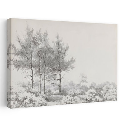 Paysage simple - art contemporain noir et blanc avec arbres