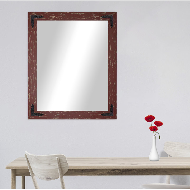 Karp Solid Wood Flat Wall Mirror, 20"  x 16" , Red