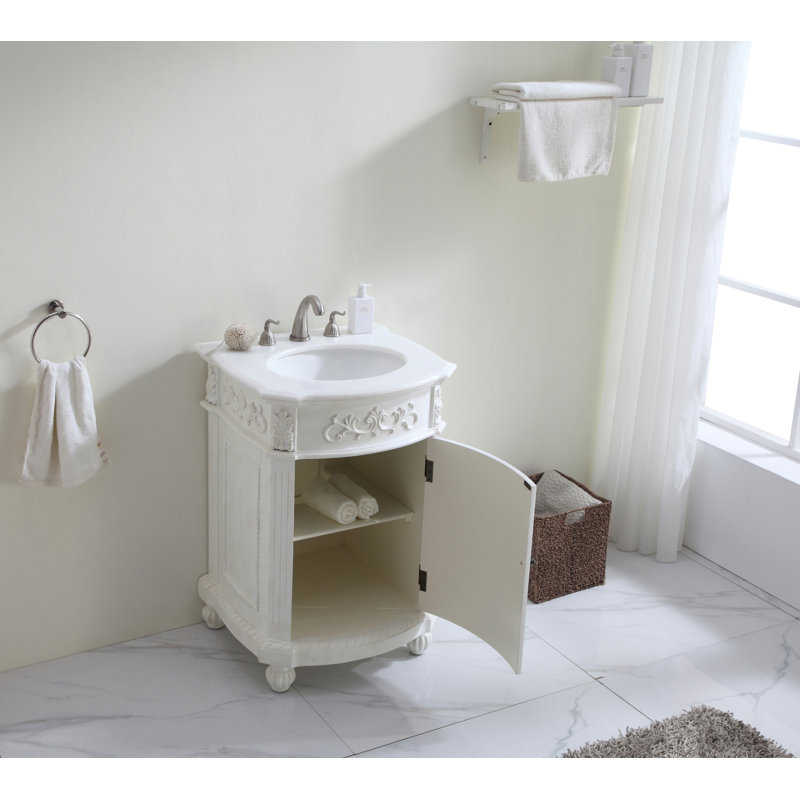 Lunette 24 " W Freestanding Standard 1 Single Vanity Bathroom Vanity With Engineered Marble Top, Ivory White, Teak