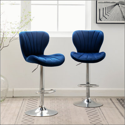 Upholstered Adjustable Swivel Barstools In Blue