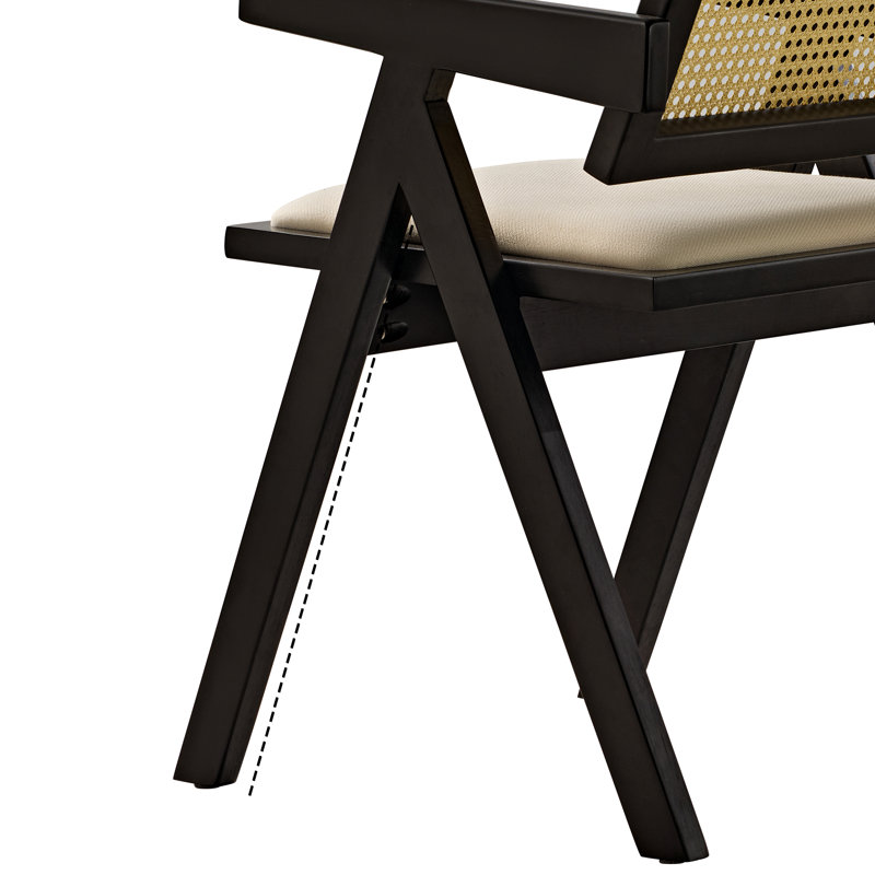 Mila Rattan Solid Wood Dining Chairs, Walnut/Black , Black