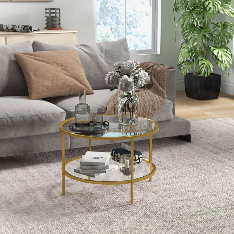 Table de bout ronde, H 16,9 po x l 25,6 po x P 25,6 po, Doré