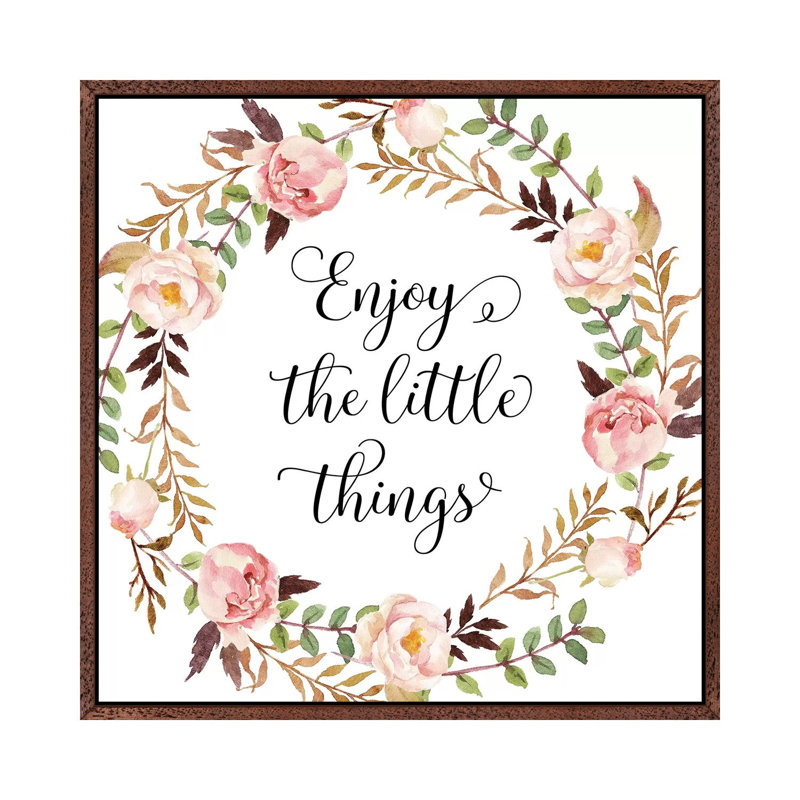 Enjoy The Little Things - Print on Canvas, 93.98cm H x 93.98cm W x 3.81cm D, Classic Brown Wood Framed