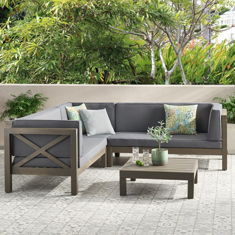 Luthersville 4 Piece Sectional Seating Sofa Set with Cushions, Gray/Gray