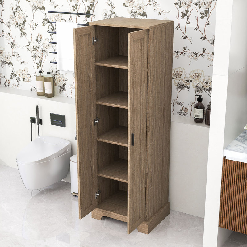 Armoire de rangement pour salle de bain avec 4 tablettes réglables et 2 portes, Brun