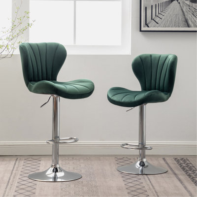 Upholstered Adjustable Swivel Barstools, Set Of 2