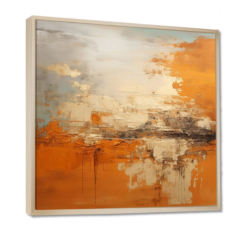 «Copper Glow», impression d'art abstrait paysage, H 16 po x l 16 po x P 1 po, Cadre flottant en érable