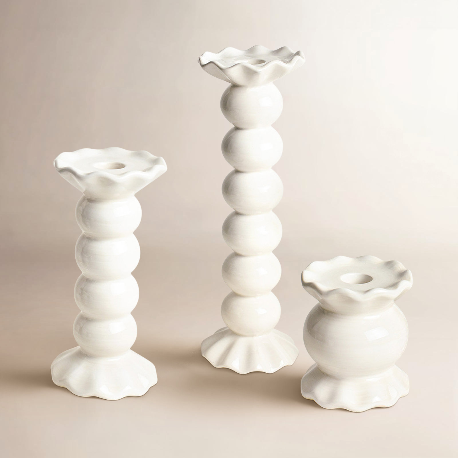 Signature White 3-Piece Candlestick Set