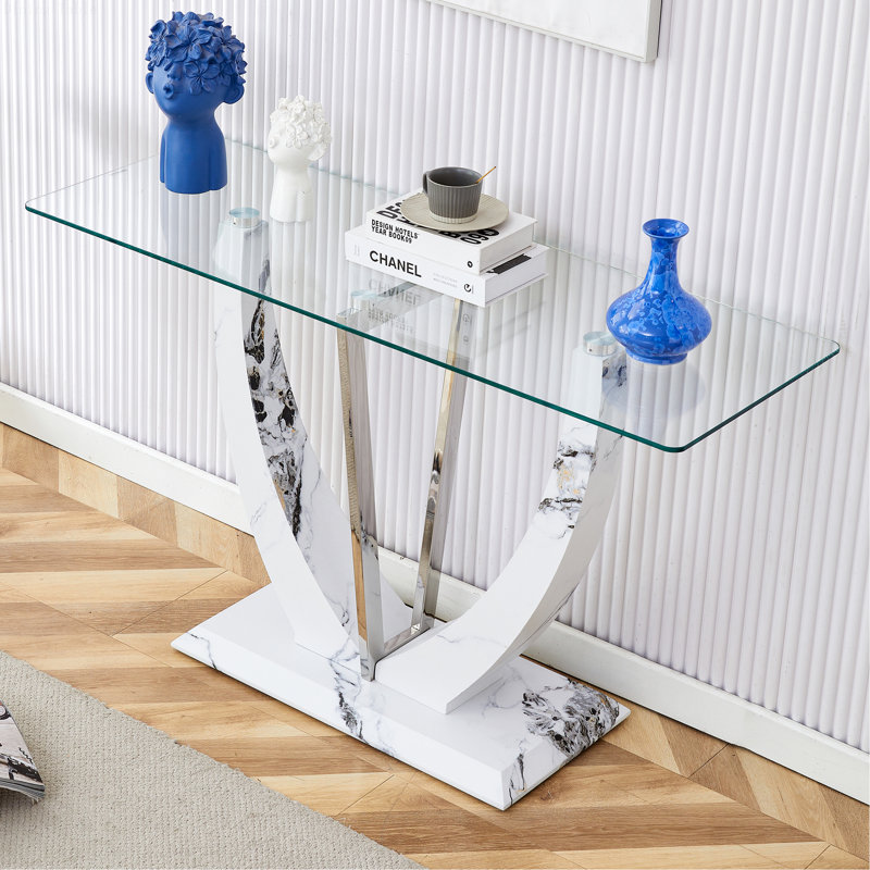 Lorez Glass Top Dining Table, White, Transparent