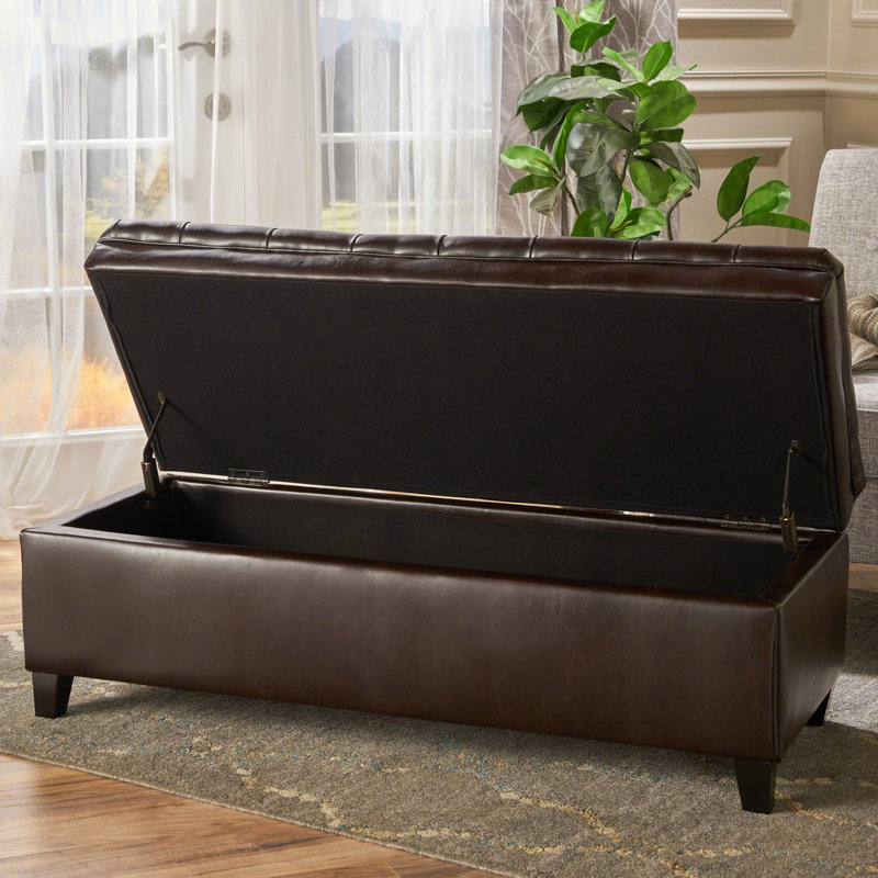 20.5" Wide Storage Bench With Faux Leather Padding - Brown 50" Long Wooden Frame Seat, Brown