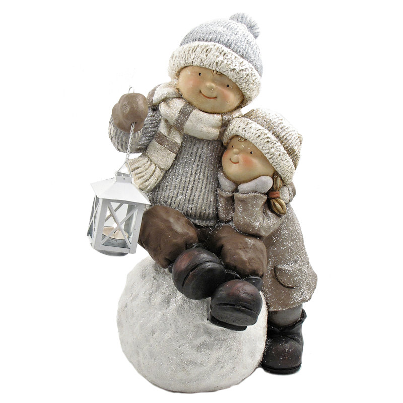 Enfants jouant dans la neige, ensemble de 2 figurines