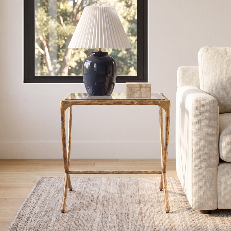 Evelynn Glass Top End Table, Brass