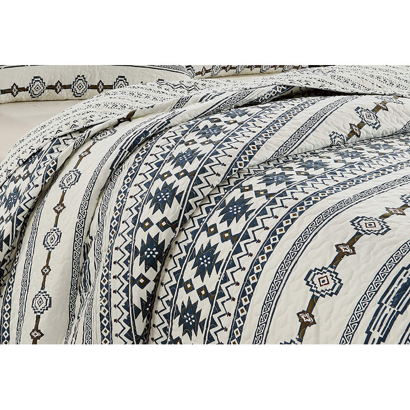 Navy Blue Microfiber Reversible Quilt Set, King Quilt + 2 King Shams