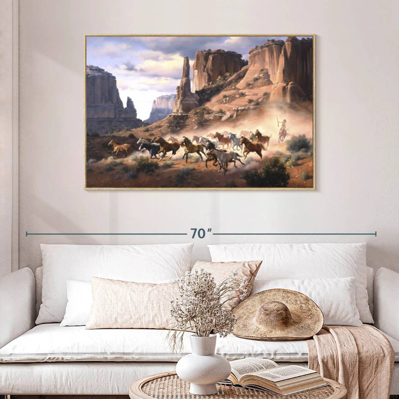 Grès et chevaux volés, Cadre flottant en bois naturel, 46 po x 31 po