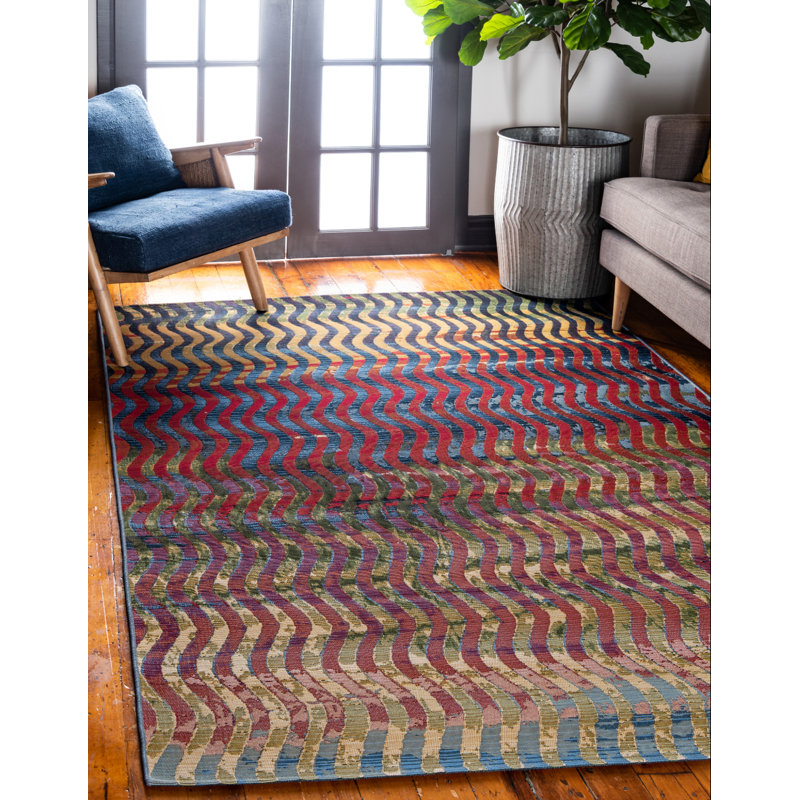 Tapis intérieur / extérieur abstrait Skylar, Rectangle 4 pi 1 po x 6 pi 1 po