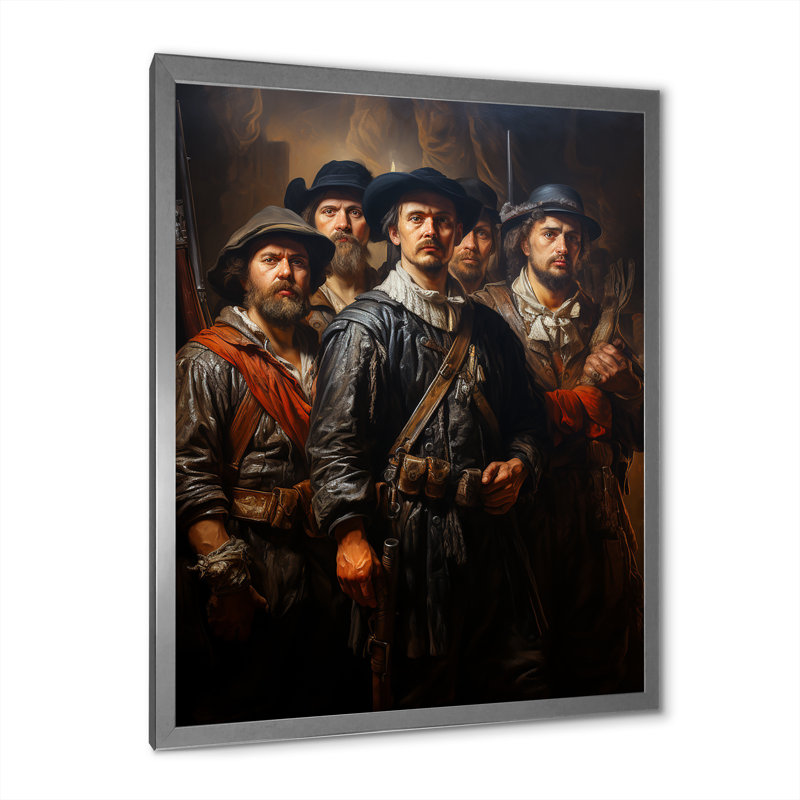 «Beti Master Chef The Night Watch» par Rembrandt IV sur toile, H 40 po x l 30 po x P 1,5 po, Cadre de coin argenté fermé