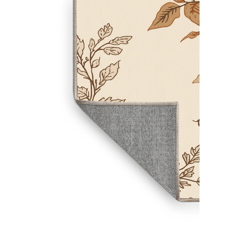 Machine Washable Ortencia Pumpkin Vine Country Rustic Floral Rug in Beige – Beige Binding, 7x9