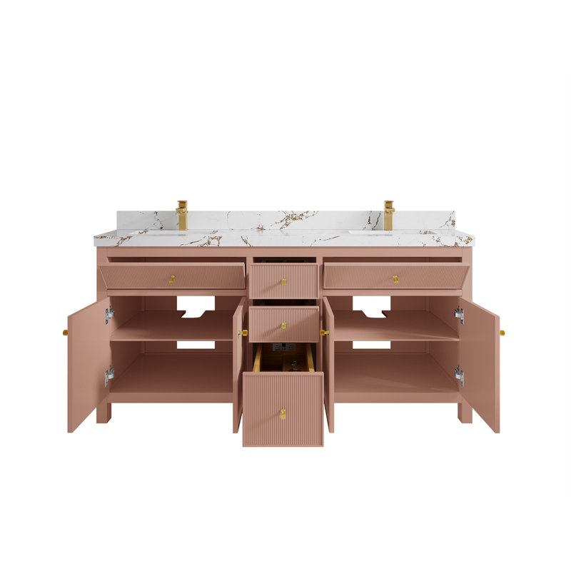 Sonoma 72 In. W X 22 In. D Double Sink Bathroom Vanity In Warm Terracotta With Quartz, 2 IN White