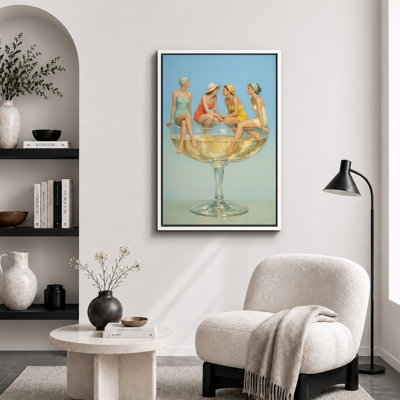 «Vintage Women In Champagne Glass», art de la salle de bar, impression sur toile encadrée