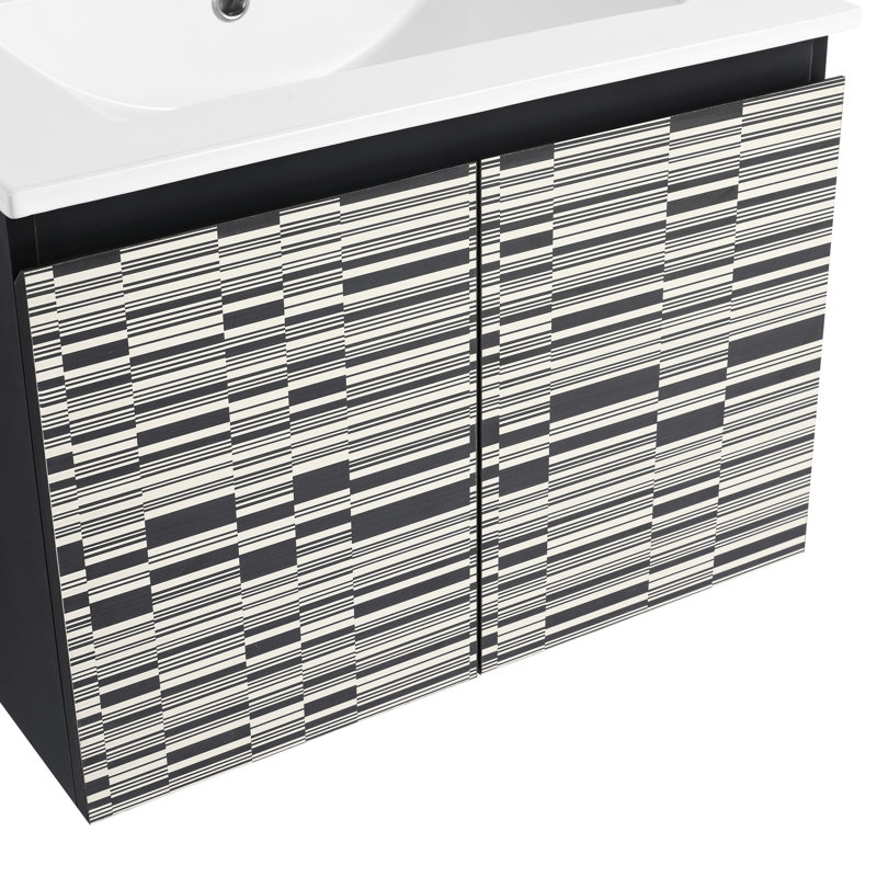 Meuble-lavabo 24 po avec lavabo en céramique. Moderne. Porte à fermeture en douceur. Contreplaqué. Améliore la fonction et le style d'organisation glamour