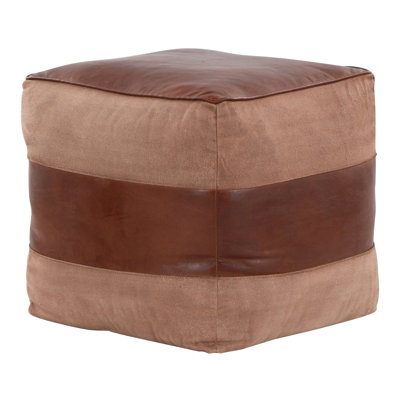 Cobbler Canvas Pouf in Leather by 17 Stories