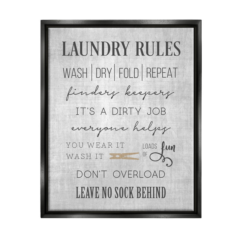 Laundry Room Rules Family List, estampe numérique par CAD, H 31 po x l 25 po x P 1,7 po, Cadre flottant noir de jais