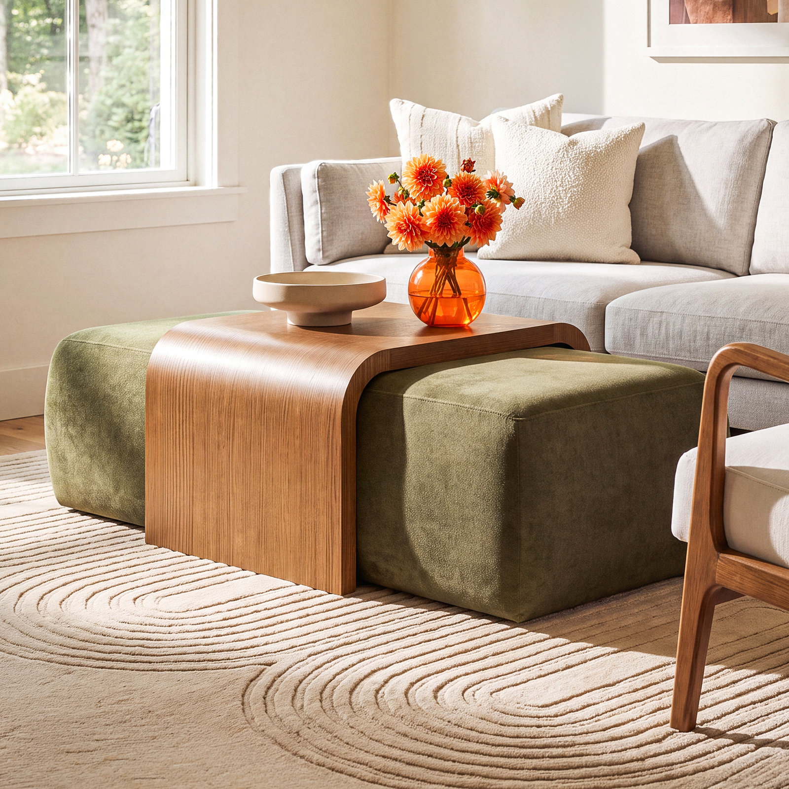 54" Solid Wood Ottoman