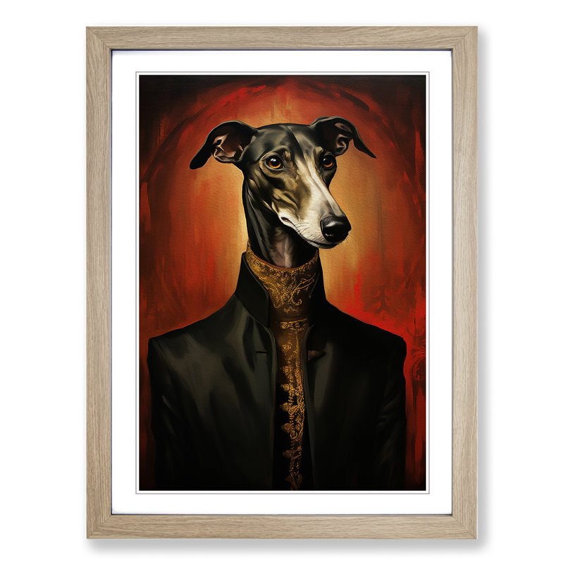 Greyhound Gothic - Framed Print, Oak, 46cm H x 34cm W x 2cm D