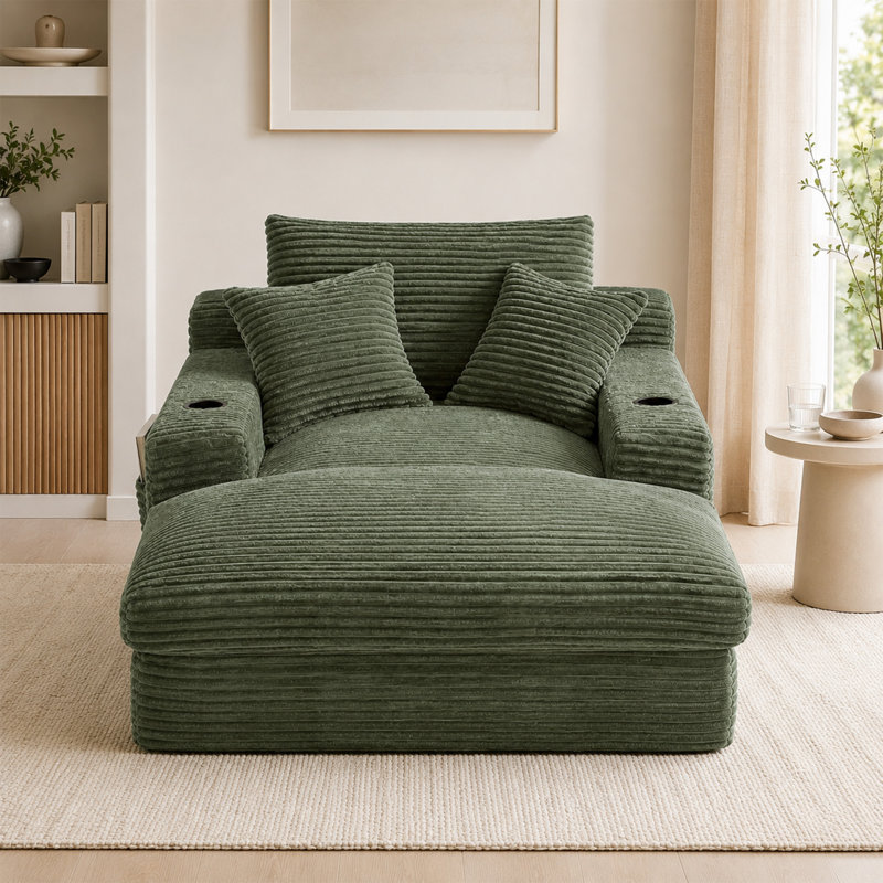Canapé à chaise longue à compression l 49,6 po avec sacs de rangement et porte-gobelets, Vert