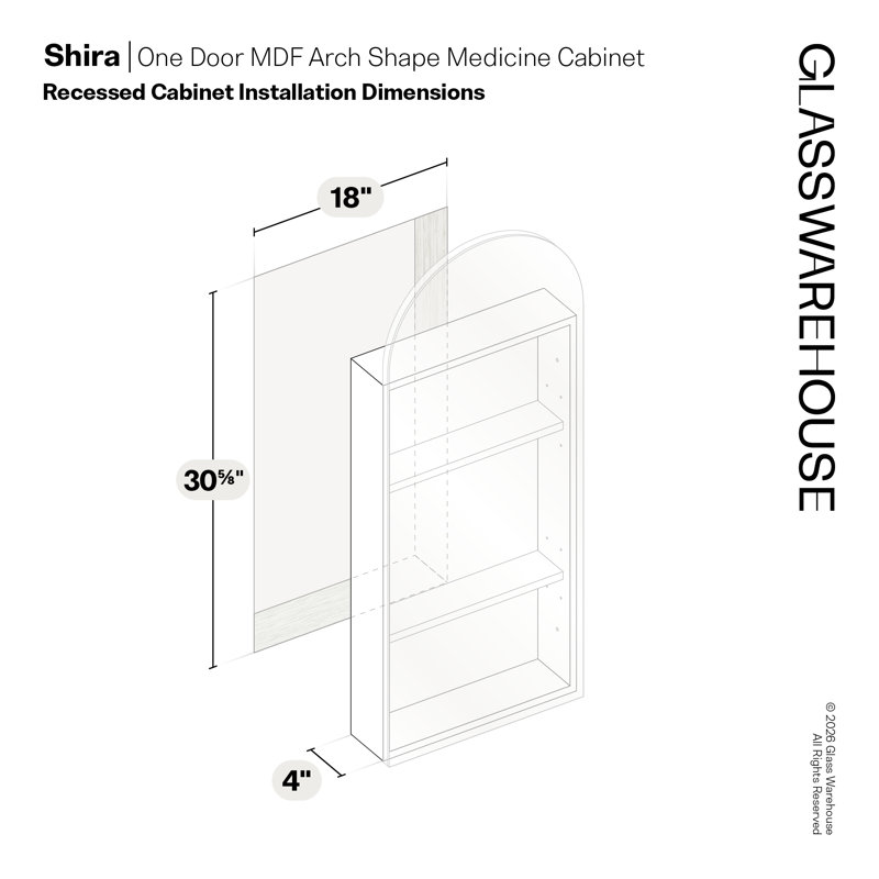 Recessed Frameless Single Door Medicine Cabinet with Adjustable Shelves
