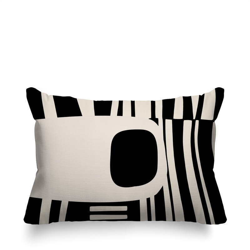 Oreiller rectangulaire réversible intérieur / extérieur Jina, H 14 po x l 20 po, Blanc cassé / noir