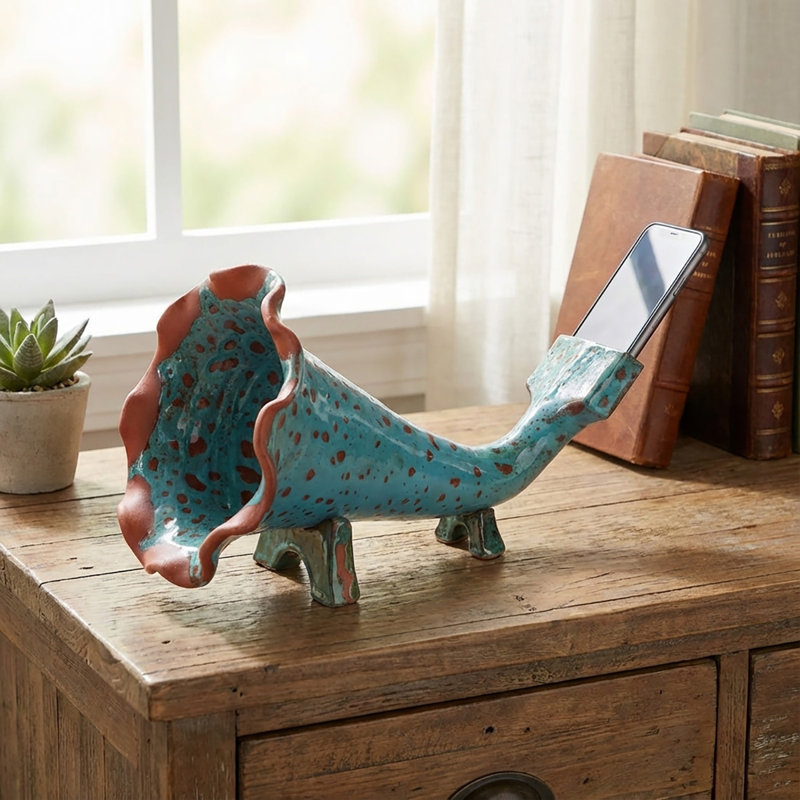 Amplificateur de téléphone en forme de Gramophone en céramique fait à la main Clayspire - Corne de Gramophone décorative pour décoration intérieure