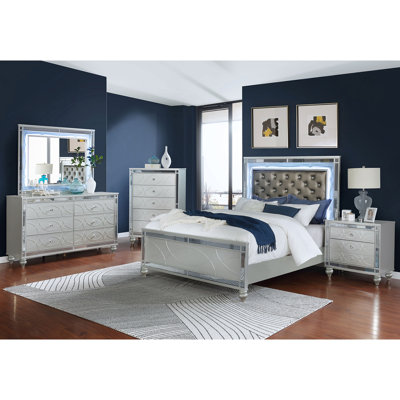 Arabesque Silver Metallic 6-drawer Dresser with Mirror
