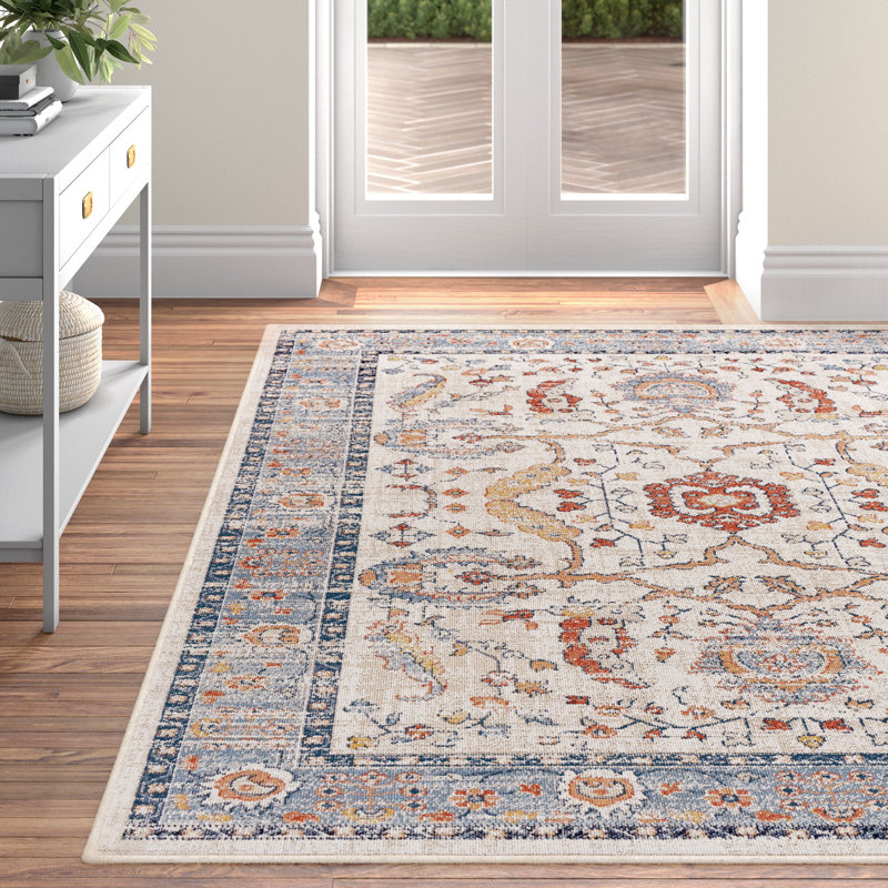 Robert Oriental Brick Red/Navy/Light Beige Indoor/Outdoor Use Area Rug, Rectangle 6'7" x 9'